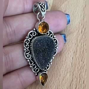 Honey Topaz and Desert Druzy Pendant